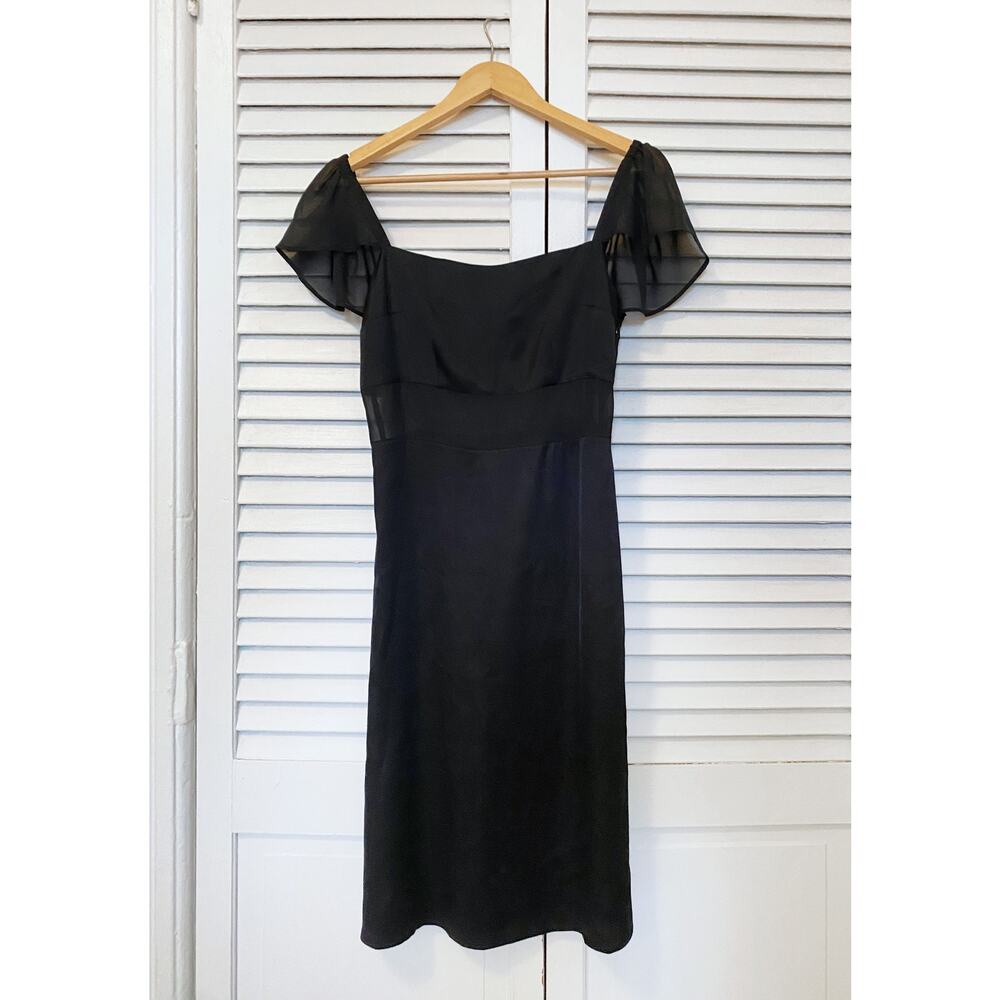 By Anthropologie Flutter-Sleeve Satin Sheath Dress, US size 6